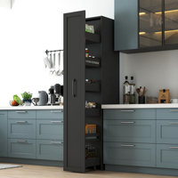 BLACK ,Large, Slim Storage Cart, Kitchen Rolling Cart, Narrow Storage Cabinet with Handle & Wheels, Wood Spice Rack Next to Fridge, Pantry Shelf for K