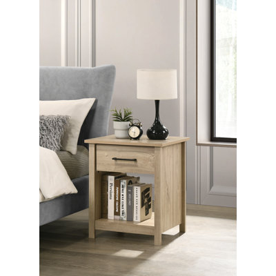 Celeste 20"W Light Oak Finish 1-Drawer Nightstand Bedside Table by Hokku Designs