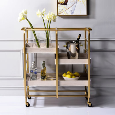 3 Adjustable Trays Gold And White Dining Cart - Metal, For Space With Robust Ideal For Room Advance by Mercer41