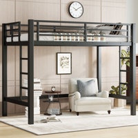 Twin Metal Loft Bed with Ladder & Guardrails, Space-Saving Sturdy Black Loft Bed for Kids by Ebern Designs