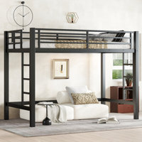 Twin Metal Loft Bed with Ladder & Guardrails, Space-Saving Sturdy Black Loft Bed for Kids by Ebern Designs