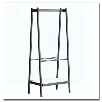 Solid Oak Wood Clothes Rack, Black Rattan Hanger Rack-Clothes Rack With Shelves