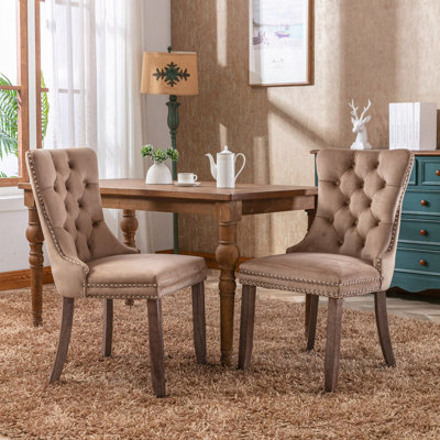 Velvet Dining Chairs, High-End Tufted Solid Wood Velvet Upholstered Dining Chair With Wood Legs Nailhead, SET OF 2 And Patterned by Red Barrel Studio