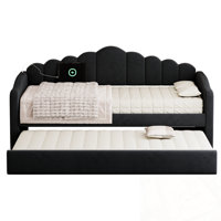 Twin Size Velvet Upholstered Daybed With Trundle And USB Charging Ports