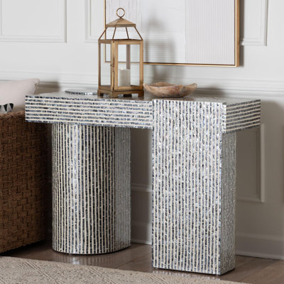 Bali & Pari Tawana Capiz Shell Console Table With Geometric Pattern - Modern Decorative Accent Table For Entryway Or Living Room by Rosecliff Heights