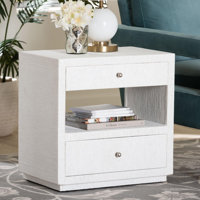 Bali & Pari Kai Grasscloth End Table - 2-Drawer Accent Table Or Nightstand With Open Shelf, Handwoven Decor For Bedroom Or Living Room by Dakota Fields