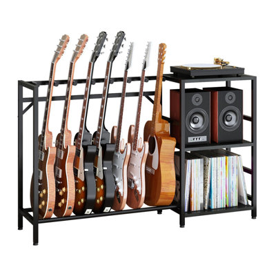 Record Player Stand With Guitar Stand, Record Player Table With Guitar Rack, Guitar Holder 7 Space For Multiple Guitars, Bass, Acoustic, Guitar Displa by George Oliver