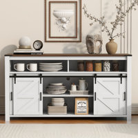 59.3" Buffet Cabinet With Sliding Barn Door And Mesh Panels,Farmhouse Sideboard With Open Storage by Ophelia & Co.
