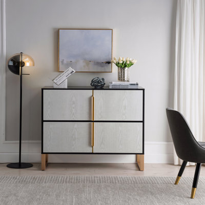 Storage Cabinet, Metal, 42", 4 Door, Four-, 42" Buffet With Base Handles, Sideboard Coffee Bar With Doors by George Oliver