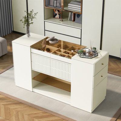 Modern Luxury Multi-Functional Island Vanity Dresser And Storage Cabinet With Glass Tabletop by Wrought Studio