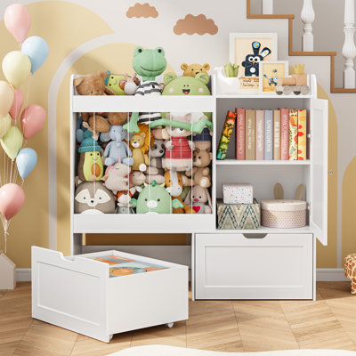 37.4"h Toy Storage Organizer With Stuffed Animal Storage, Toy Organizer With Magnetic Whiteboard, 2 Movable Drawers, Wooden Toy Organizers And Storage by Isabelle & Max