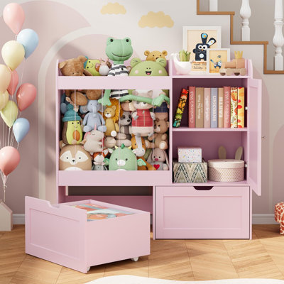 37.4"h Toy Storage Organizer With Stuffed Animal Storage, Toy Organizer With Magnetic Whiteboard, 2 Movable Drawers, Wooden Toy Organizers And Storage by Isabelle & Max