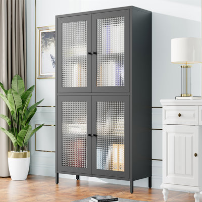 Classic Metal Storage Cabinet Display Cabinet With 4 Glass Doors 4 Shelves Cabinet Bookcase Side Cabinet For Home Office Living Room Kitchen Hallway by Ebern Designs