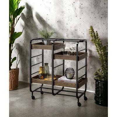 Vorrik Black & Walnut Finish Serving Cart by Latitude Run