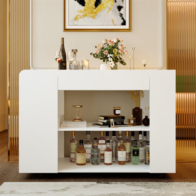 Versatile Bar Cart With Wavy Glass Top & 3-Tone Lighting by 17 Stories