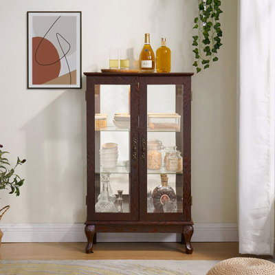 Display Cabinet, Glass, Adjustable Shelves Glass Door 2 Door, Doors Curio With Tempered Doors, Curio Cabinets With Mirrored Back Panel And, Lighted by Alcott Hill