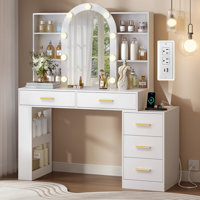 Modern Makeup Vanity Desk With Drawers And LED Mirror And Charging Station by Latitude Run