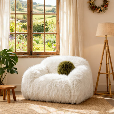Fluffy Upholstered Couch with Rounded Minimalist Design, Plush Cloud-Like Comfort, Supportive Filling for Living Room, Bedroom & Reading