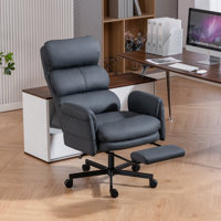 Pu Leather Cross-Legged Office Chair With Flip-Up Arms And Headrest, High-Back Ergonomic Swivel Executive Chair With Footrest And Side Pockets by George Oliver