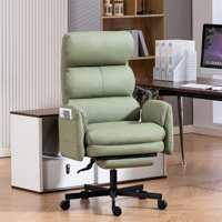 Pu Leather Cross-Legged Office Chair With Flip-Up Arms And Headrest, High-Back Ergonomic Swivel Executive Chair With Footrest And Side Pockets