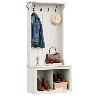 3-in-1 Coat Rack with Shoe Storage Bench, Hall Tree with 6 Hooks and 2-Tier Storage Shelf by Latitude Run