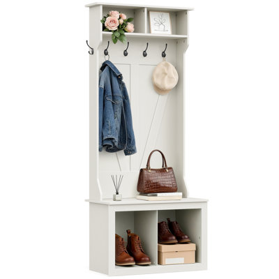 3-in-1 Coat Rack with Shoe Storage Bench, Hall Tree with 6 Hooks and 2-Tier Storage Shelf by Latitude Run