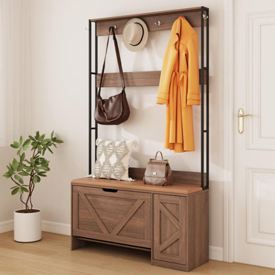 3-In-1 Hall Tree With Bench And Shoe Storage, Coat Rack With 6 Coat Hooks by 17 Stories