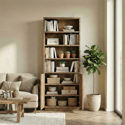 71“ H Tall Bookcase With Doors, 7-Tier Bookshelf With Cabinet & Adjustable Shelve by Latitude Run