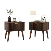 Mid-Century Nightstand With Gold Handle, Compact Bedside Table With Drawer & Solid Wood Legs For Small Spaces