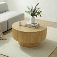 29.5" Modern Round Mdf Coffee Table With Vertical Stripe Design And Hidden Storage by George Oliver