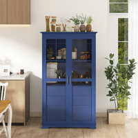 44.7" W Farmhouse Kitchen Pantry Storage Cabinet With 4 Built-In Drawers,Glass Door by Latitude Run