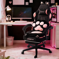 Cute Cat Ear Gaming Chair with Paw Print Lumbar Support and Cushion, Ergonomic Computer Desk Chair with Footrest, Reclining PC Game Chair, 300lbs by Inbox Zero