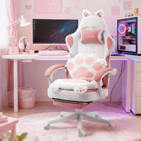 Cute Cat Ear Gaming Chair with Paw Print Lumbar Support and Cushion, Ergonomic Computer Desk Chair with Footrest, Reclining PC Game Chair, 300lbs by Inbox Zero