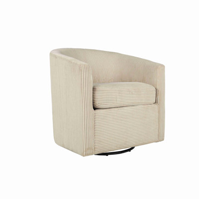 Corduroy Fabric 1Pc Swivel Accent Chair U-Backrest Living Room Plush Cushion Chair Metal Base by Latitude Run