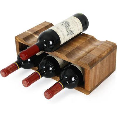 6 Bottle Wine Racks Countertop,Acacia Wood Wine Holder,Small Wine Rack For Inside Cabinet,Tabletop Wine Liquor Bottle Holder For Home Kitchen Bar by Ophelia & Co.