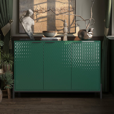 Modern White High Gloss 3-Door Cabinet -Buffet Sideboard With Powder Coated Metal Feet by Ivy Bronx