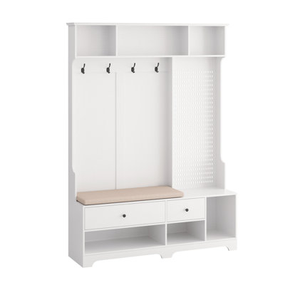 Multi-Purpose Hallway Hall Tree With Removable Linen Cushioned Entryway Bench by Latitude Run