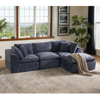 L-Shape 4-Seat Sectional Sofa With Ottoman, 110" Wide, No-Assembly Cloud-Style Design, White by Latitude Run