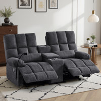 Manual Rocker Reclining Loveseat With Center Console, Plush Cat-proof Fleece Upholstery, Hidden Storage & Charging Ports by Latitude Run