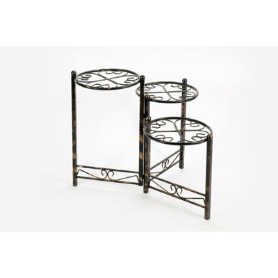 24.41" Three Tier Heart Clover Black / Gold Round Plant Stand by Latitude Run