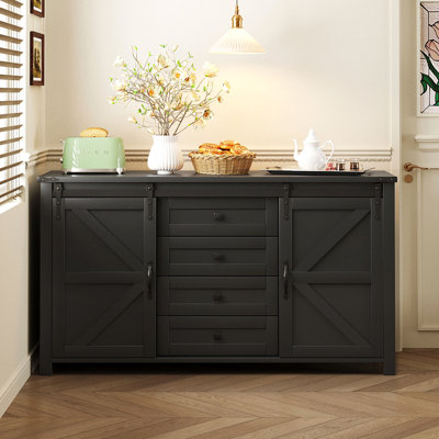 Sideboard with Storage, Sliding Barn Doors, 4 Drawers and Power Outlet by Ophelia & Co.