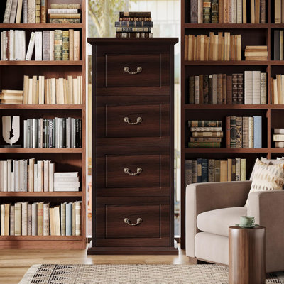 Tall 4-Drawer Walnut Vintage Vertical File Cabinet by Ophelia & Co.