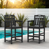 Patio Bar Stools Set Of 2 HDPE Tall Adirondack Chair Backrest Armrests & Footrests