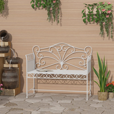 Outsunny " Garden Bench, Outdoor Patio Bench With Armrests, Metal Porch Bench Backyard, Poolside, Lawn, Cream by Latitude Run