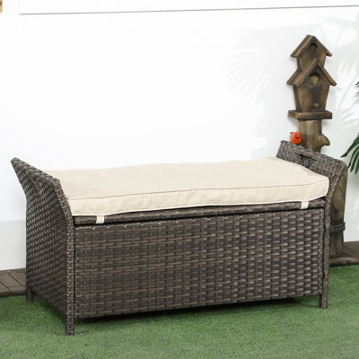 Outsunny Gallon Patio Wicker Storage Bench, Outdoor PE Rattan Patio Furniture, -In- Large Capacity Rectangle Garden Storage Box With Handles And Cush by Dakota Fields