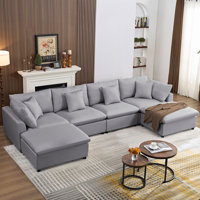 Burwell 6 - Piece 143" U Shape Velvet Corner Sectional Sofa Modular Sectional Couches With Removable Ottomans by Latitude Run