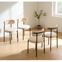 Beige Teddy Fabric Dining Chairs With Metal Legs, Set Of 4 by Corrigan Studio