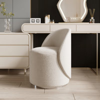360 ° Rotating Circular Vanity Stool With Curved Backrest, Comfortable And Soft, Modern Bedroom Makeup Chair, Suitable For Apartments, Living Rooms, B by Latitude Run