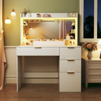 Makeup Vanity Desk With Lighted Mirror And 4 Drawers by Wrought Studio