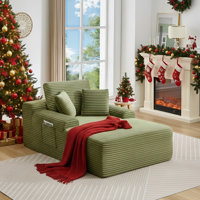 49" Modern Soft Corduroy Chaise Lounge Upholstered Sleeper Sofa Bed, No Assembly Required Floor Boneless Sofa by Bay Isle Home